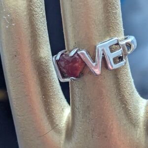 ♥️ 925 Silver Love Ring size 7 Carnelian Heart Vintage 1970's